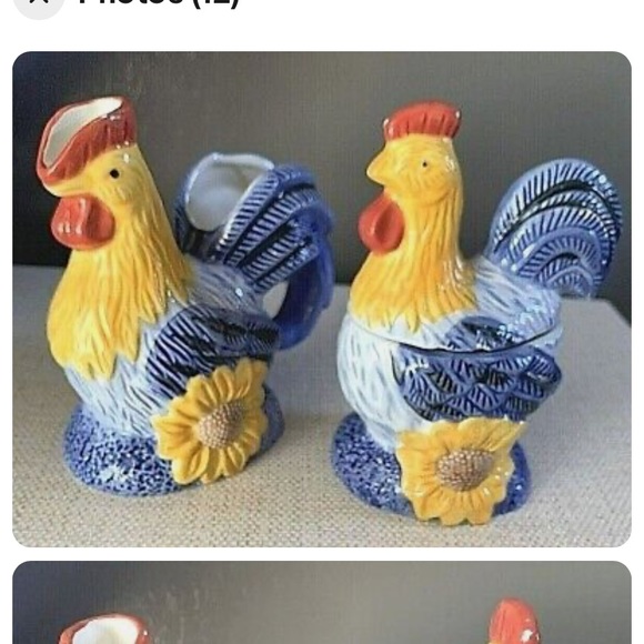 Avon Hen and Rooster Creamer and sugar bowl Sunflower FINAL MARKDOWN - Picture 1 of 3